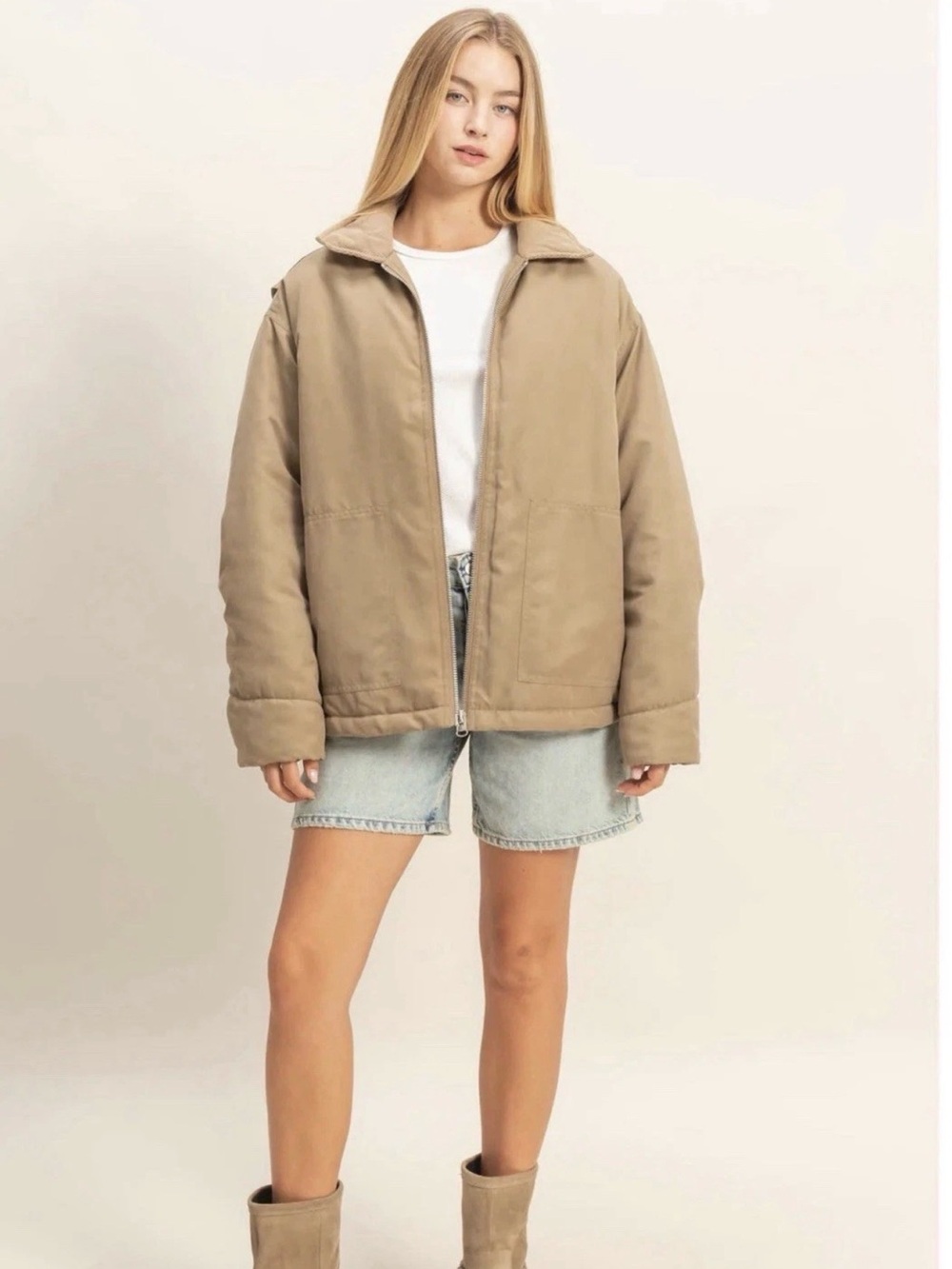Women HYFVE Tailored modern oversized Jacket silhouette zip front design Size S